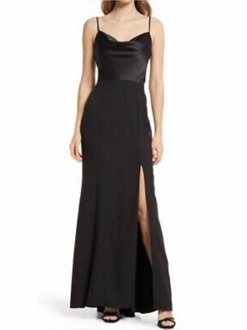 NWT Amsale Black Slip Maxi Dress with Spaghetti Straps